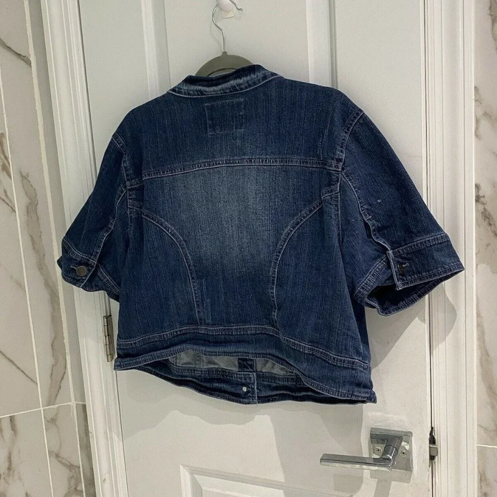 American Rag Cie Distressed Cropped Denim Jacket - Picture 7 of 12
